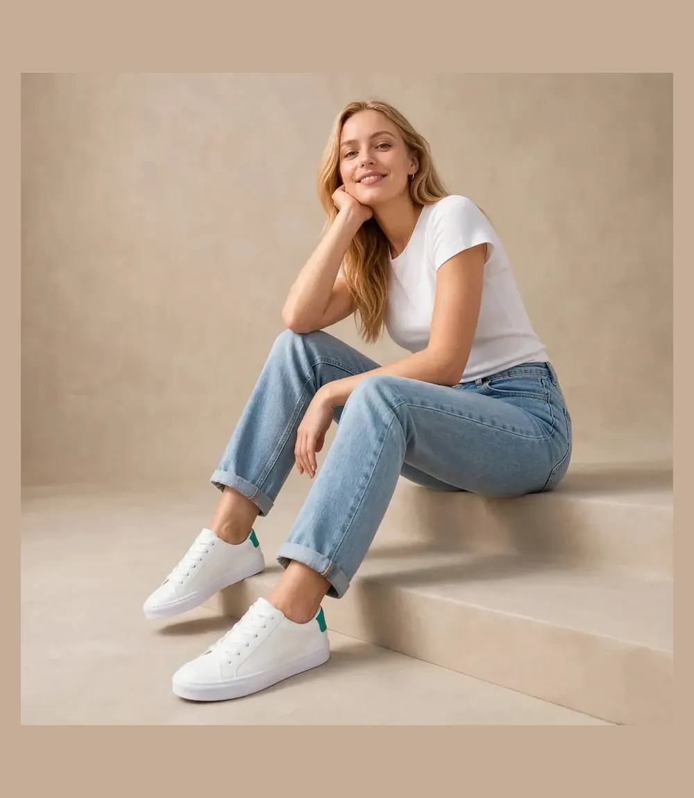 Adokoo classic minimalist white leather sneakers with cloud-comfort footbed