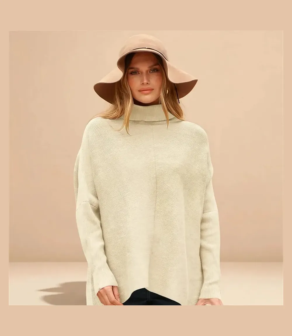 Best oversized sweaters for women 2026 - ANRABESS oversized turtleneck batwing ribbed knit sweater
