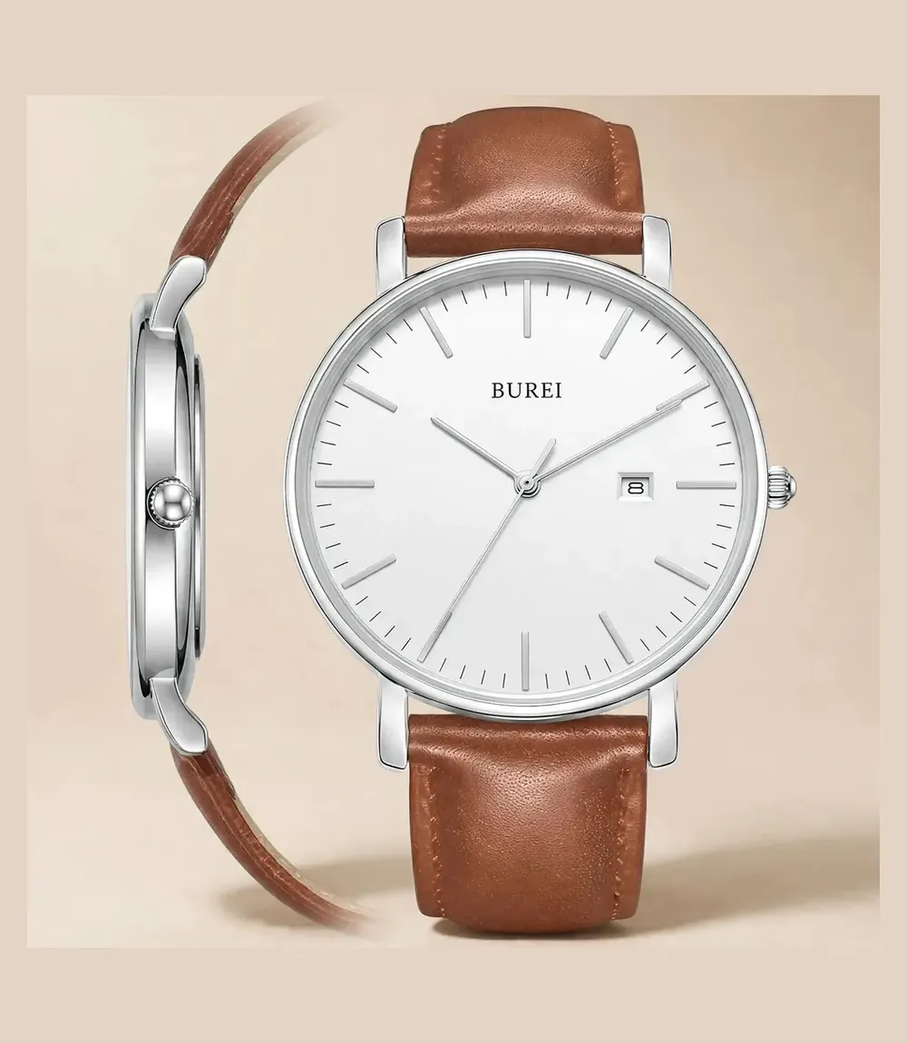 BUREI Ultra-Thin Minimalist Men's Leather Watch on Amazon