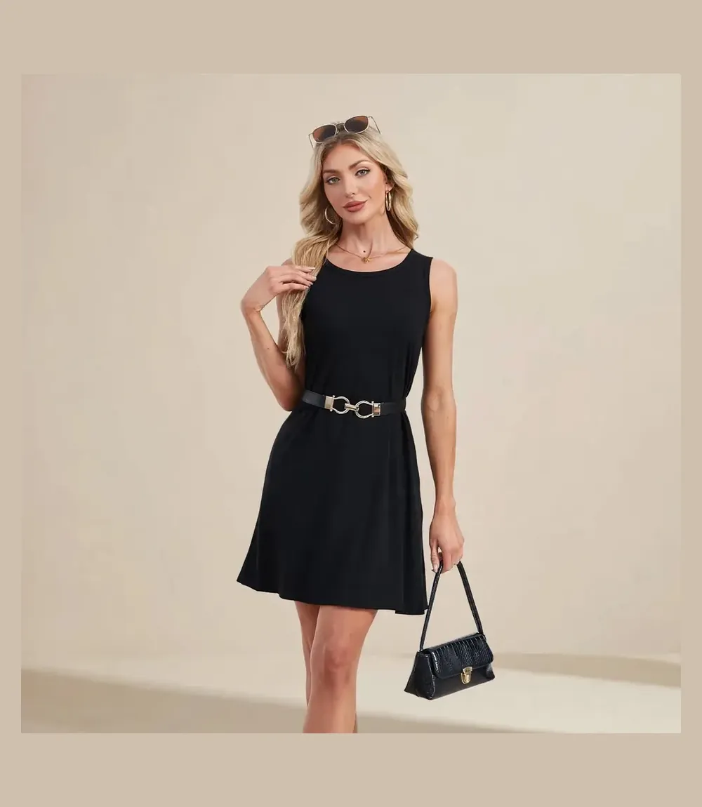 Elescat Women's Casual Sleeveless Summer Sundress with Pockets in Black