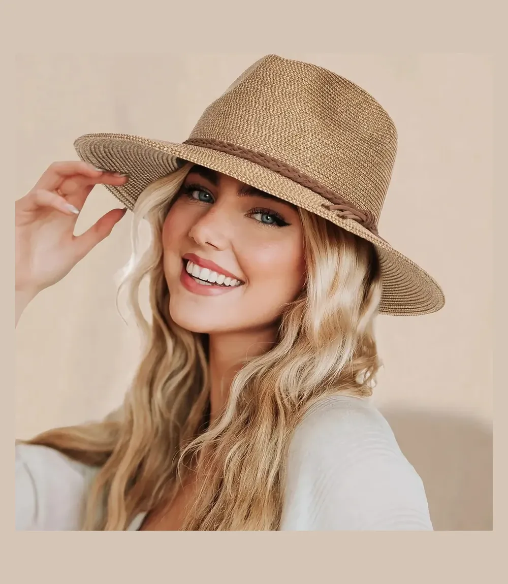 FURTALK Foldable Wide-Brim Straw UV Sun Hat