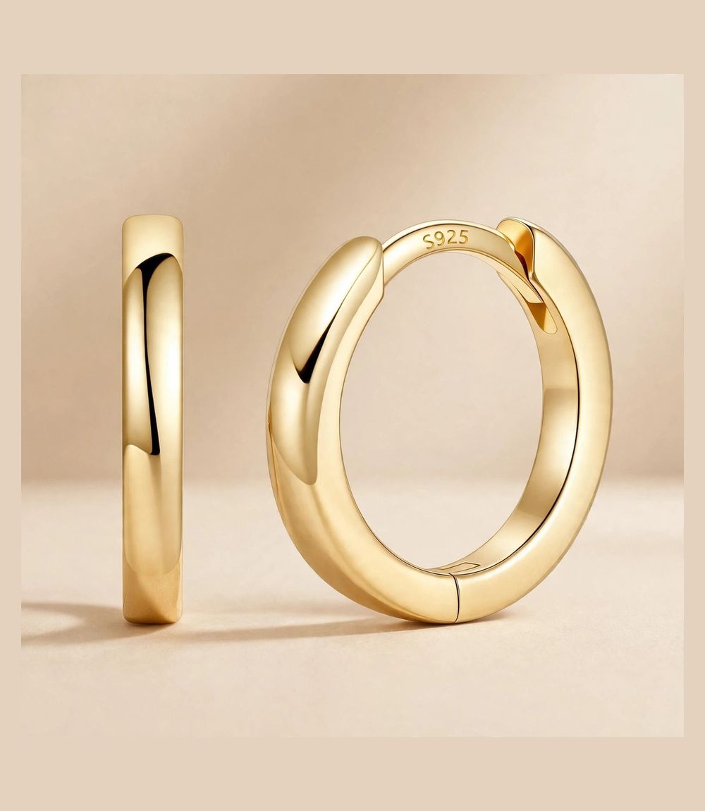 Silvora 10mm 14K gold plated huggie earrings for women - small premium huggies for second piercings