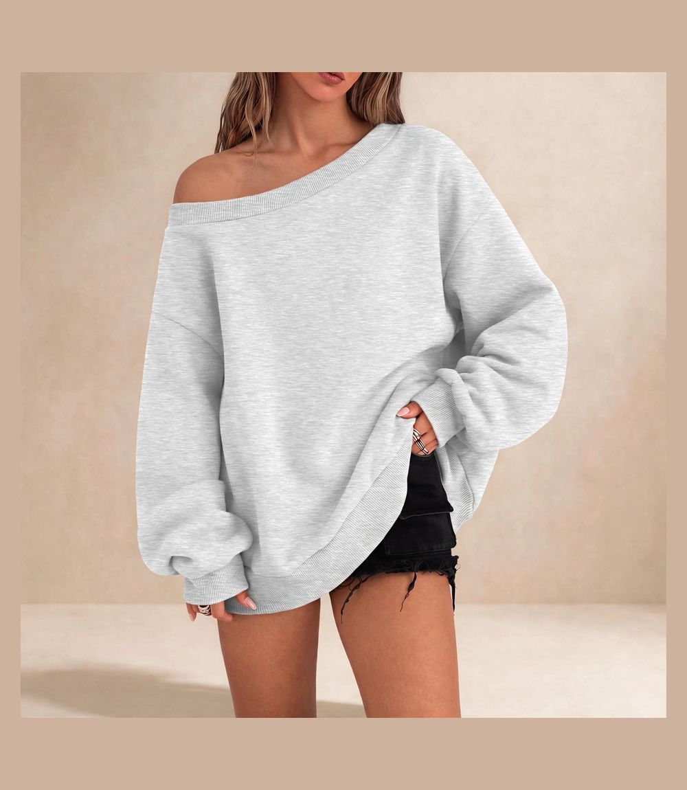 Trendy Queen Womens Off Shoulder Sweatshirt Oversized Tops Y2k Outfits Gray