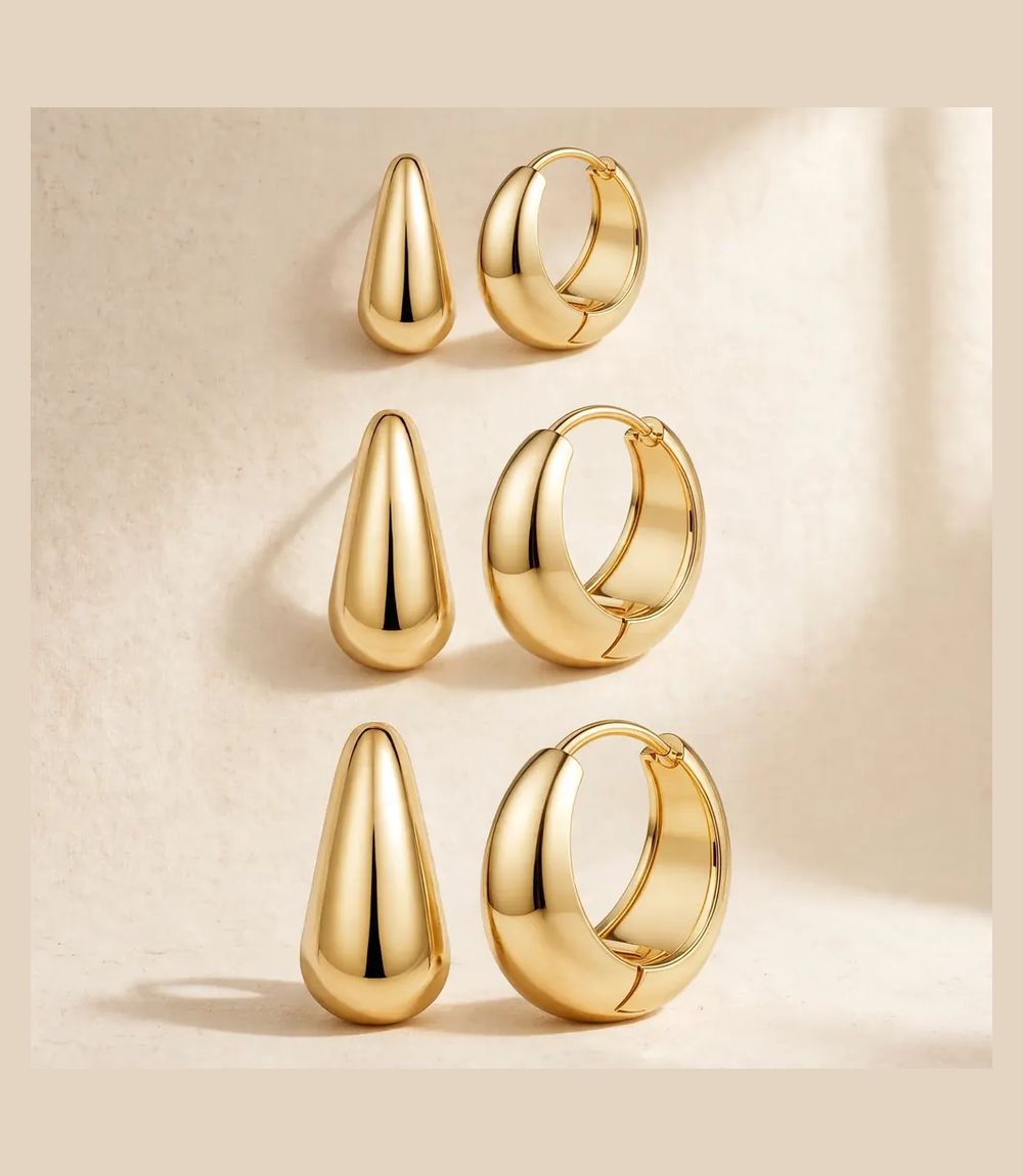 BESTEEL 3 pairs 14K gold plated small chunky huggie earrings set - split into three stocking stuffers