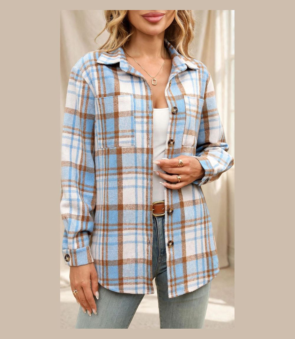 CORSKI women's flannel shacket jacket plaid button down - Amazon Black Friday clothing deal under $20