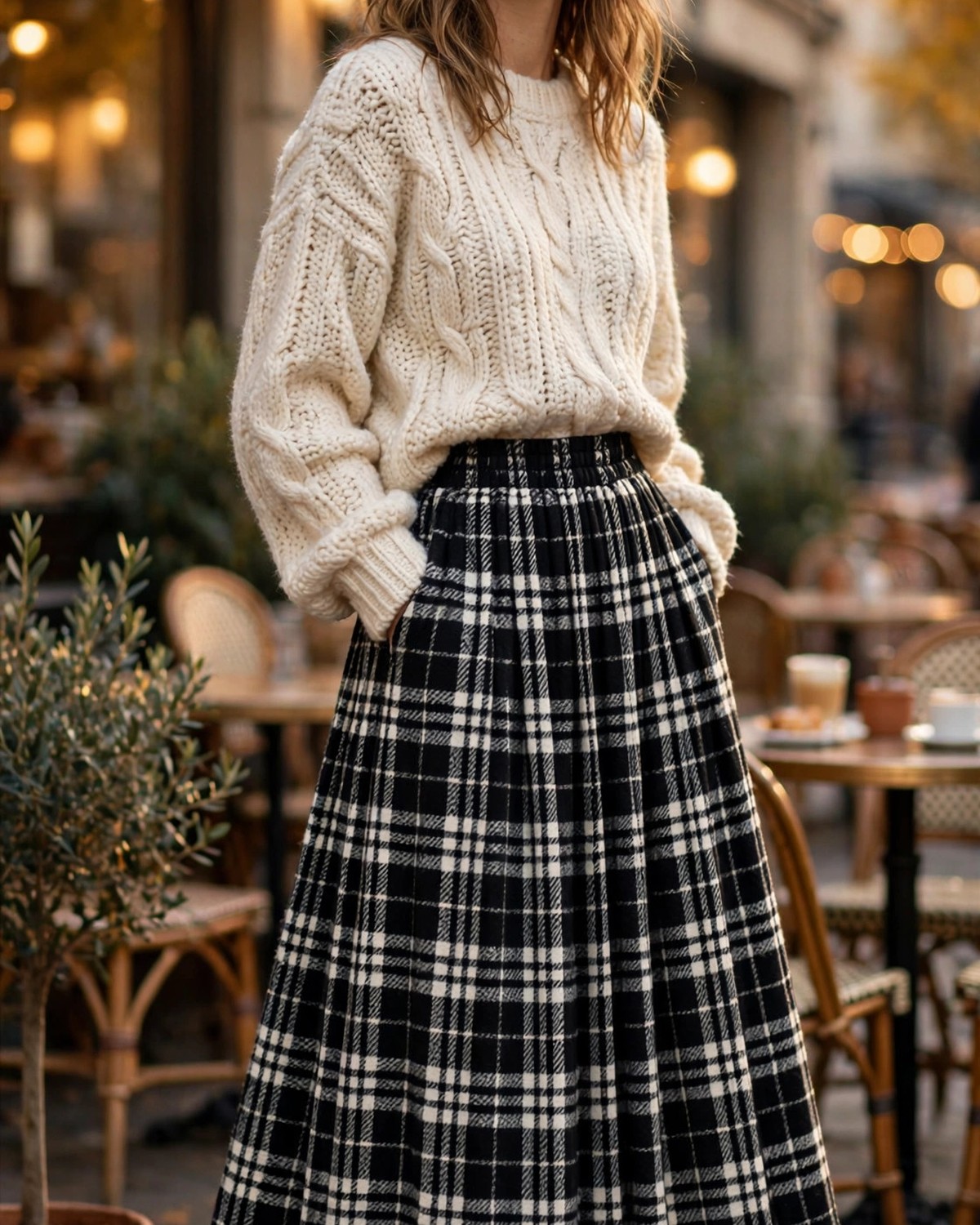 IDEALSANXUN Plaid Wool Skirt — A-Line Pleated Tartan Long Skirt
