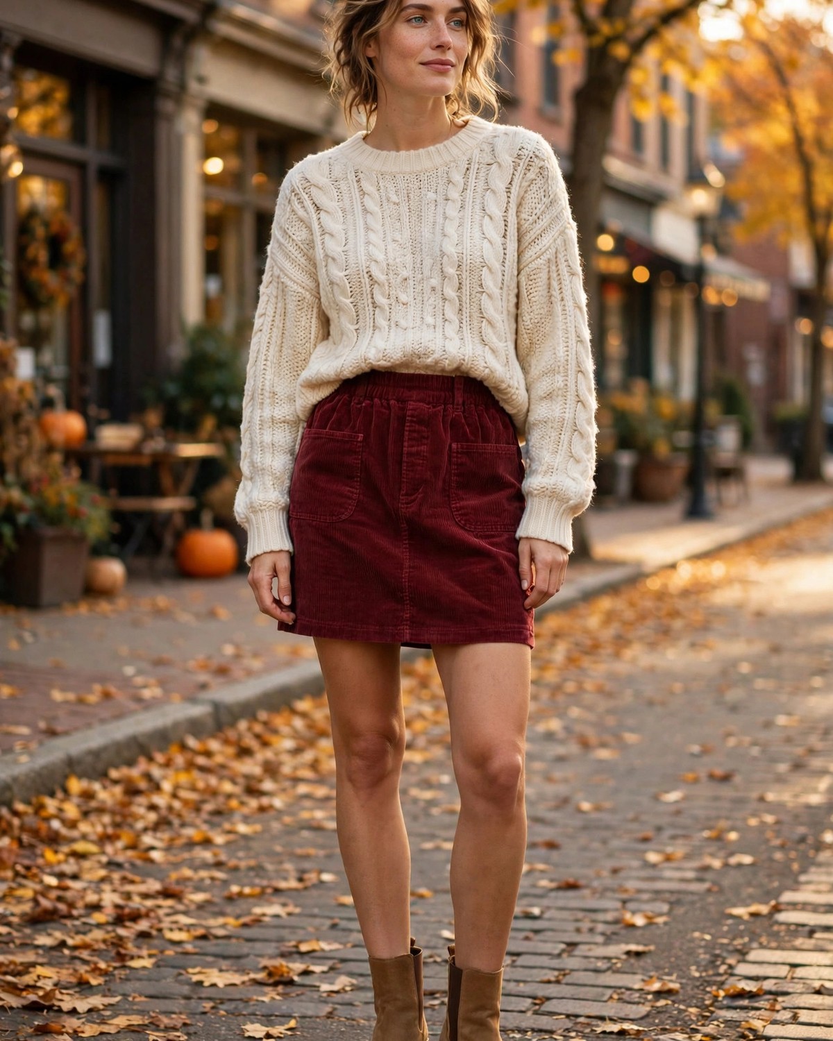 luvamia Corduroy Skirt — High-Waisted Wine Red Fall Skirt