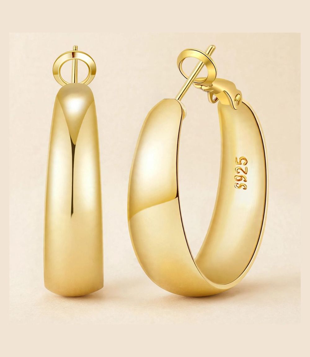 MOYUXI 8mm tapered thick large gold hoop earrings for women - chunky statement hoops
