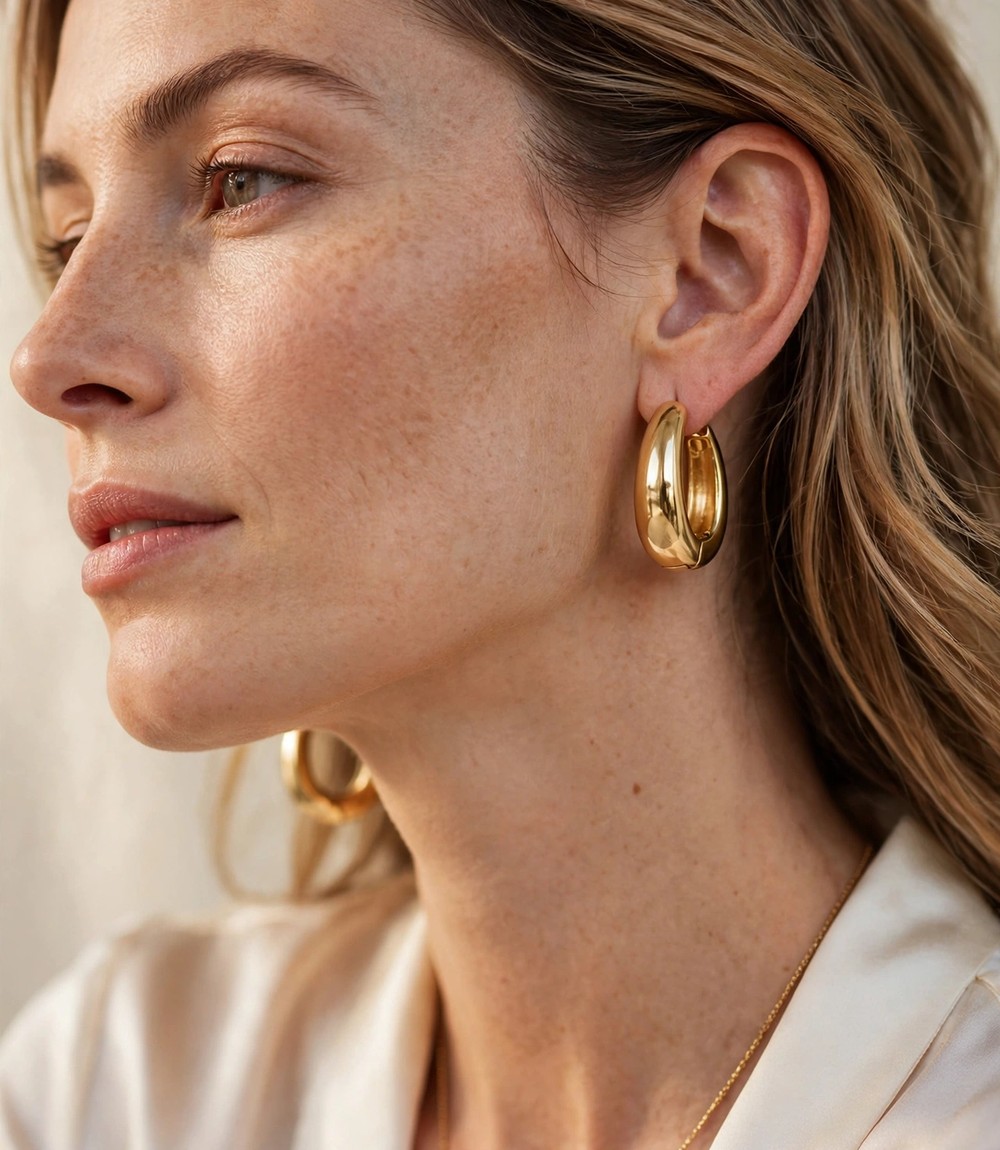 PANSHI 3 Pairs Gold Hoop Earrings Set for Women — Trendy Chunky Small Huggie Jewelry