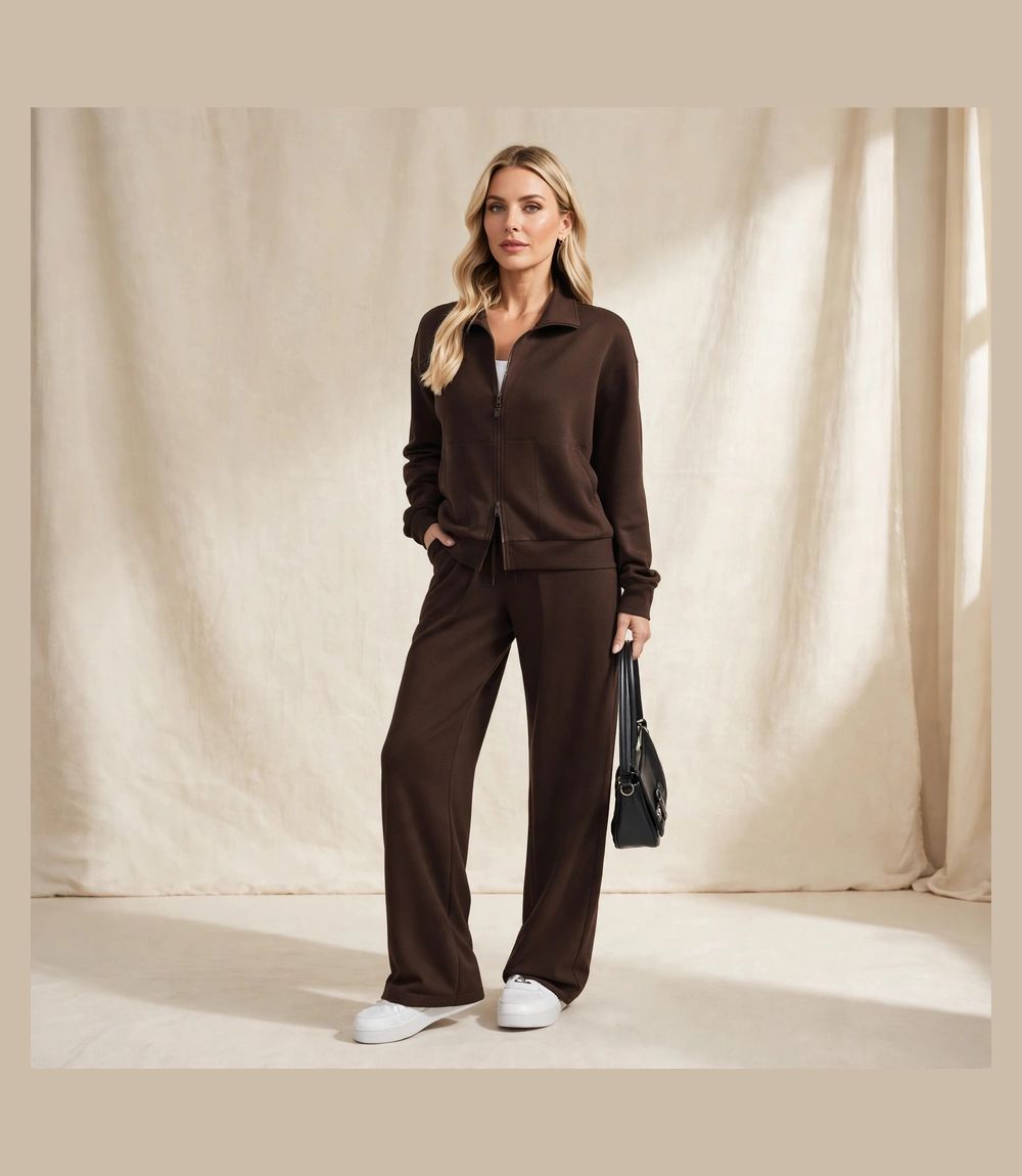 PINSPARK Lounge Sets for Women Full Zip Top and Drawstring Wide Leg Pants