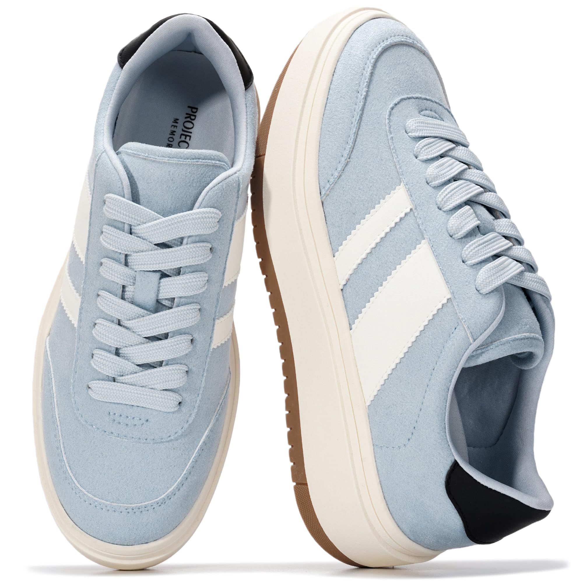 PROJECT CLOUD Women's Platform Sneakers — Light Blue/White Retro Lace-Upck/Gum Low