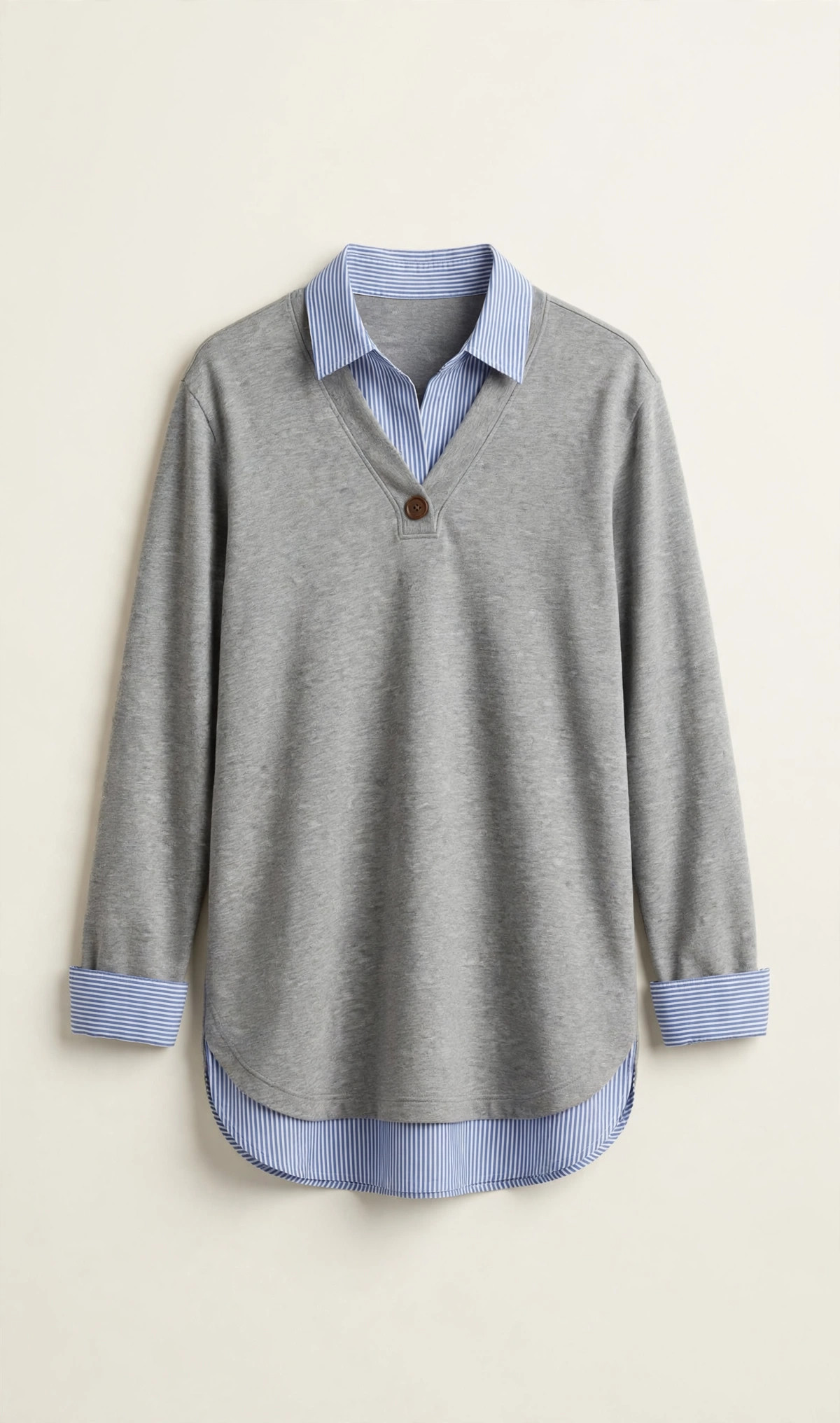 Striped Trim Long Sleeve Tunic Top for Women, Fall Business Casual