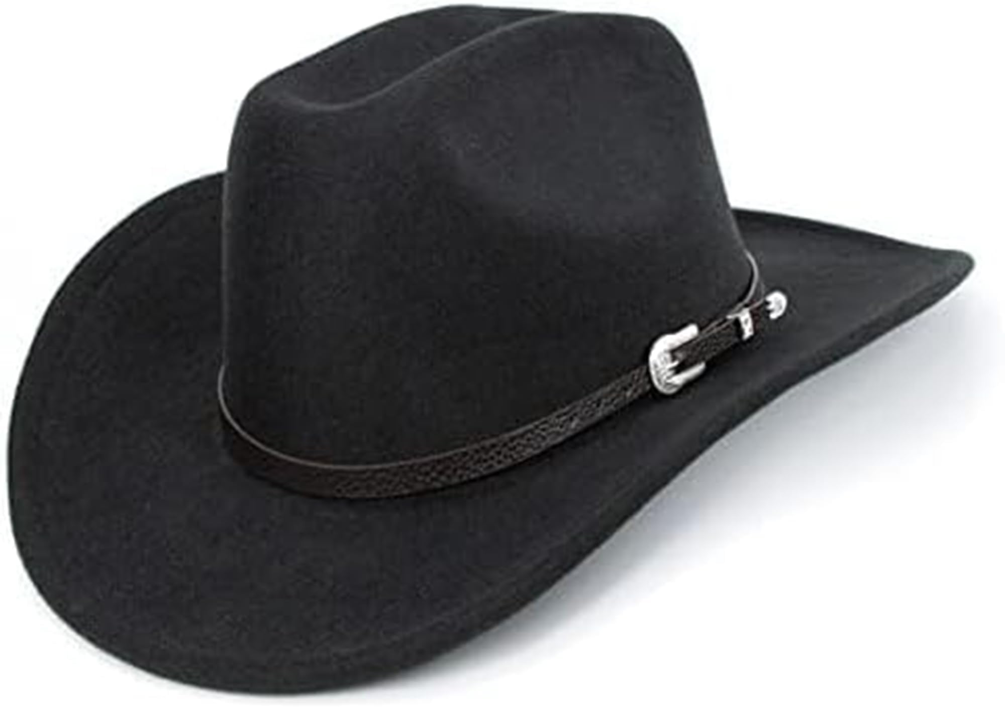 XuoAz Western Cowboy Hat — Black Felt Fedora with Buckle Bandck/Gum Low