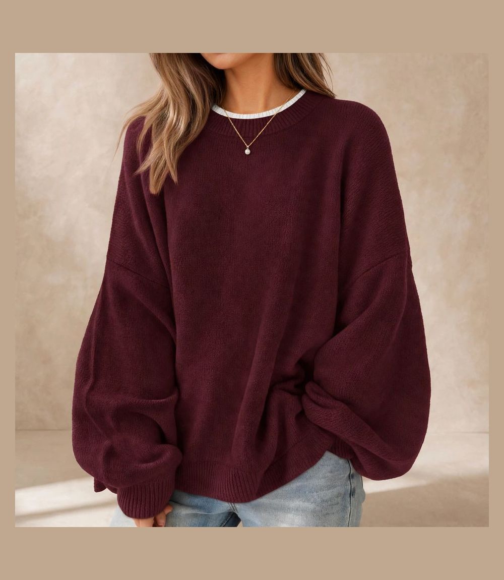 ZESICA oversized sweaters for women 2026 fall trendy pullover tops burgundy - batwing sleeve oversized sweater